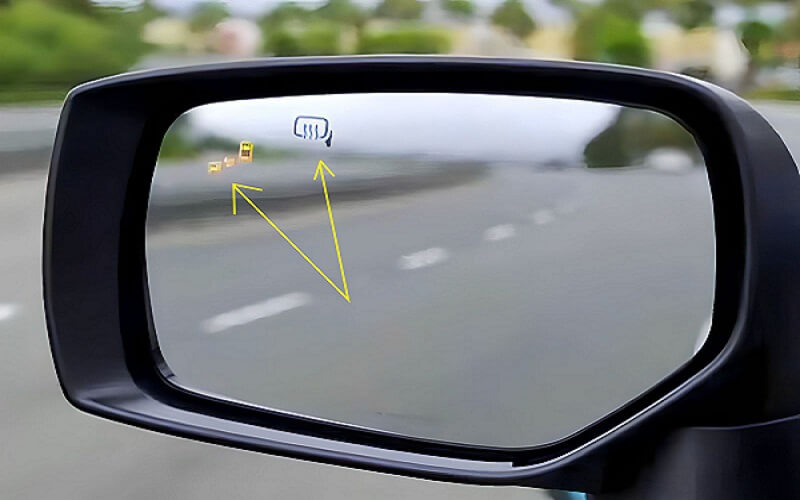 Car side mirror with defrost symbol